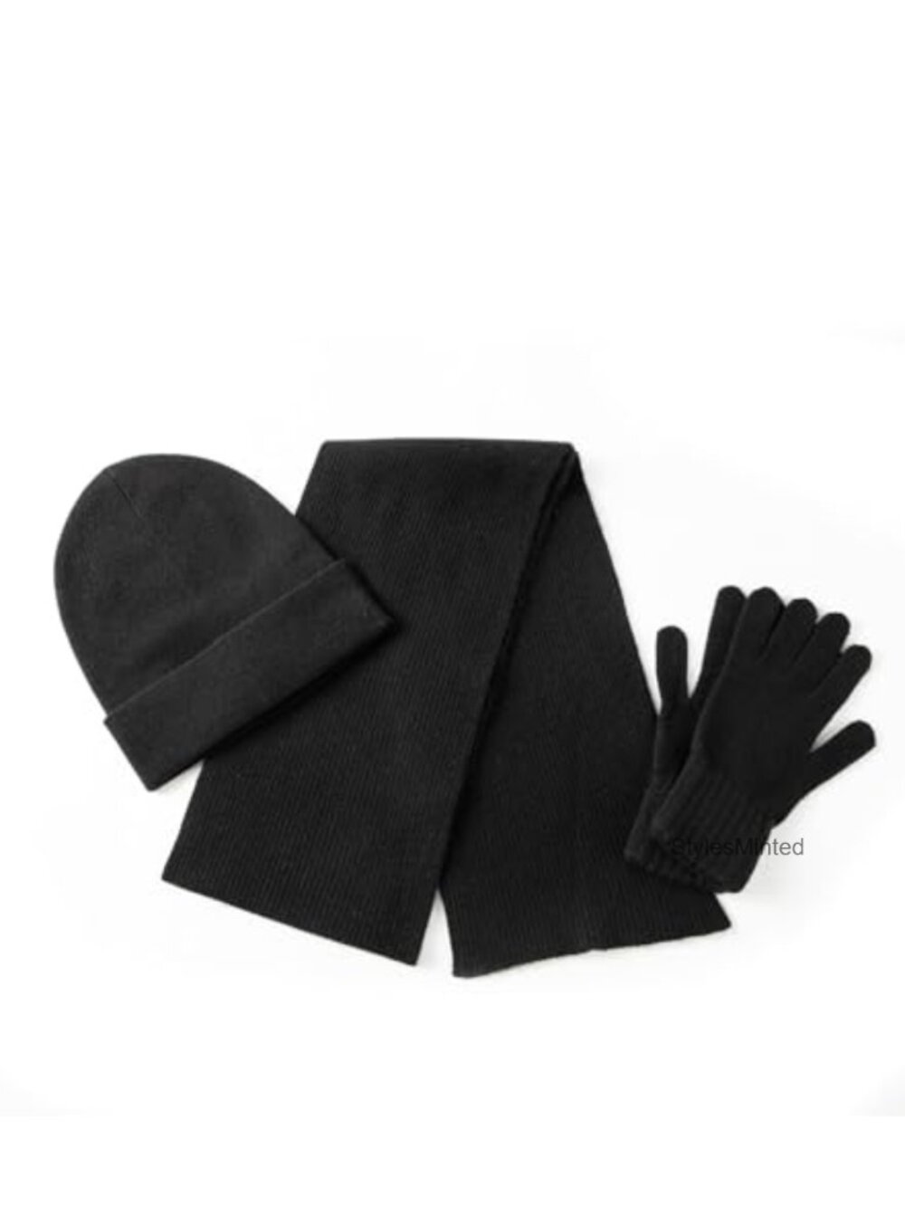 Cashmere Wool Ribbed Scarf Hat Gloves Set 3pc Winter Gift Box